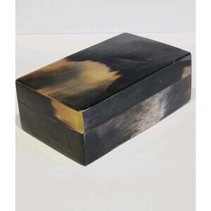 Horn Rectangular Trinket Keepsake Box Carved Bovine 6x3.5"